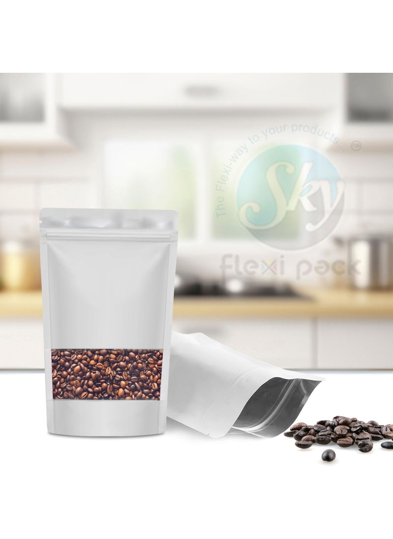 SKY FLEXI PACK SKY FLEXI PACK Ziplock Matte Finish Polyester Pouch 13 x 215cm White Pack of 25 Airtight Reusable Waterproof Stand Up MultiPurpose Storage Bags with Transparent Window Capacity 200gm  - Image 5