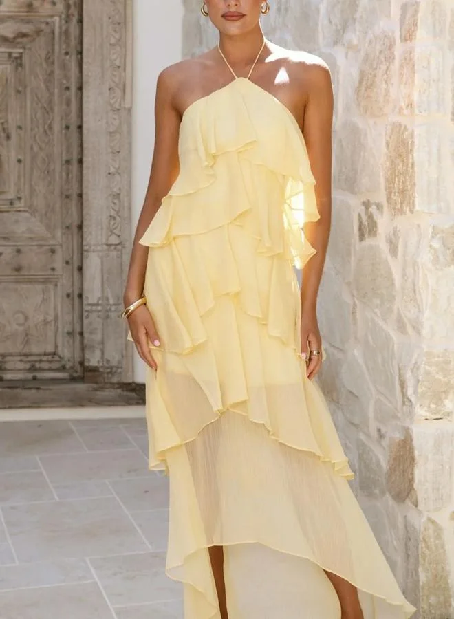 Take Two Yellow Halter Neck Tiered Maxi Dress