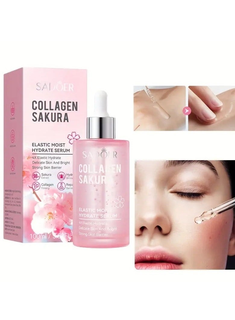 SADOER 100ml Sakura Collagen Elastic Serum - Hydrates, Strengthens, and Smoothens Skin for a Delicate and Bright Complexion, Improves Dryness, and Enhances Skin Elasticity for a Youthful Glow - Image 4