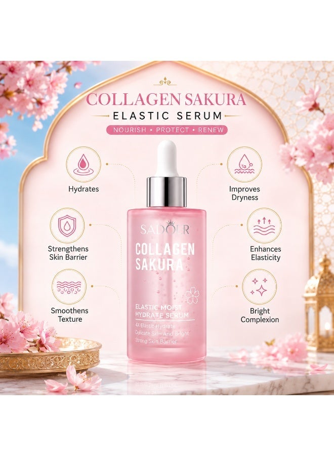 SADOER 100ml Sakura Collagen Elastic Facial Serum, Hydrating and Moisturizing Skin Care Essence for Dryness, Smooth and Supple-Looking Skin - Image 3