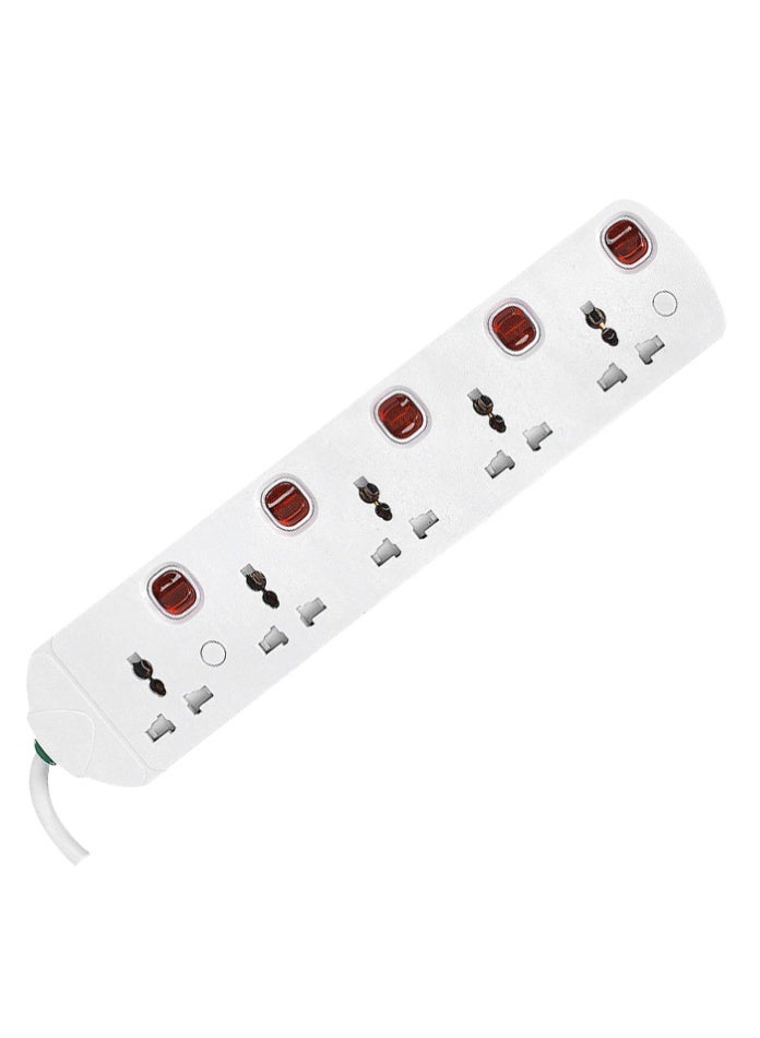 5 Way Universal Power Extension Cord With Individual Switches Surge Protection Wall Mounted Safety Shutters Portable Power Adapter 5 M