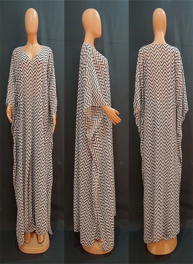 Loquat Women's Printed Chiffon Loose Dress Two-Piece Set 
