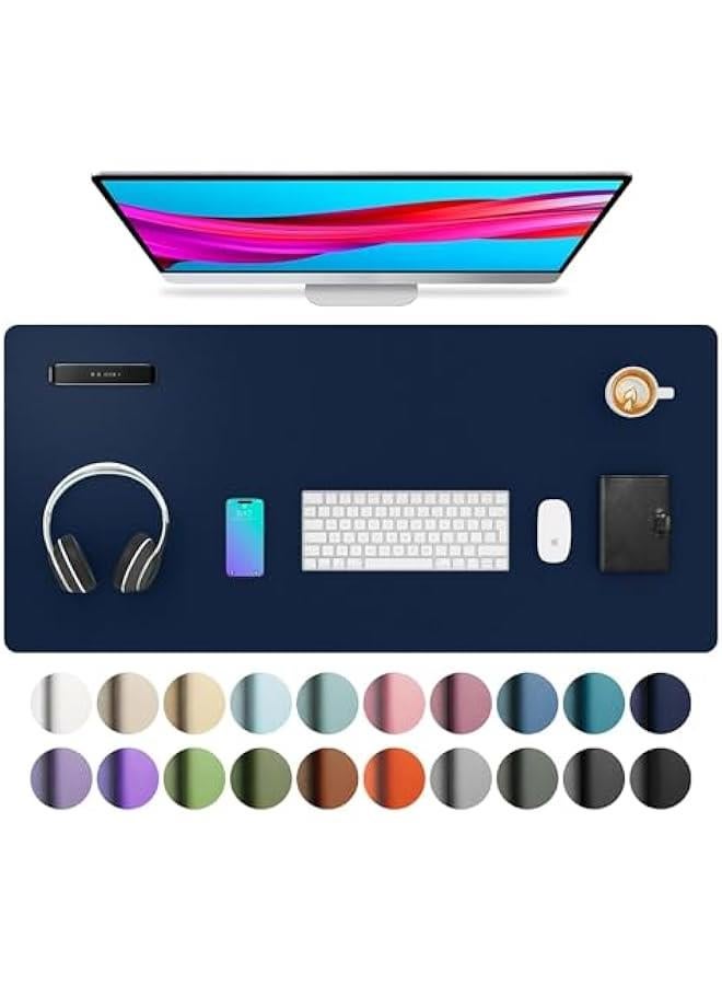 HOOKOR Leather Desk Pad Protector,Mouse Pad,Office Desk Mat, Non-Slip PU Leather Desk Blotter,Laptop Desk Pad,Waterproof Desk Writing Pad for Office and Home (Dark Blue, 70x40cm) - Image 1