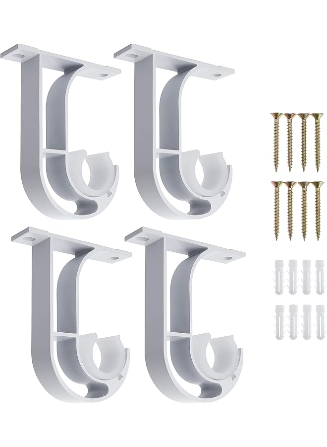 erorex Curtain Rod Bracket, Ceiling Mount Bracket, Aluminum Alloy Closet Rod Bracket with Plastic Buckle, Heavy Duty Curtain Rod Bracket with Matching Screws, Fits Rods Up to 1-1/4" (4 Pieces, White)  - Image 1
