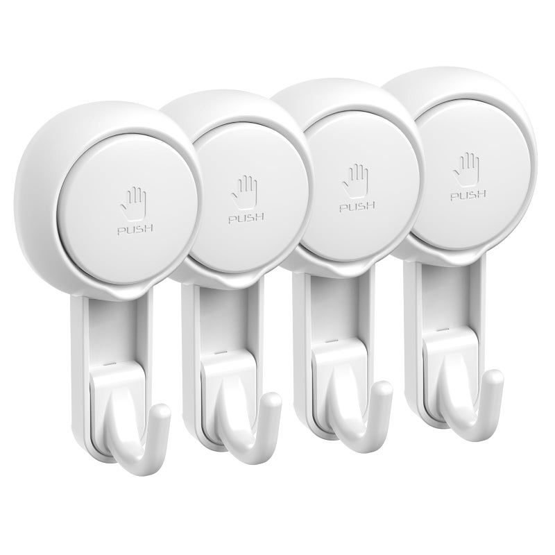 Marchpower Shower Suction Cup Hooks - 4 Pack Reusable Heavy Duty Vacuum Suction Hook for Inside, Waterproof Bathroom Wall Bathtub Loofah Hook, Strong Window Glass Hanger Removable Kitchen Towel Holder - Image 1