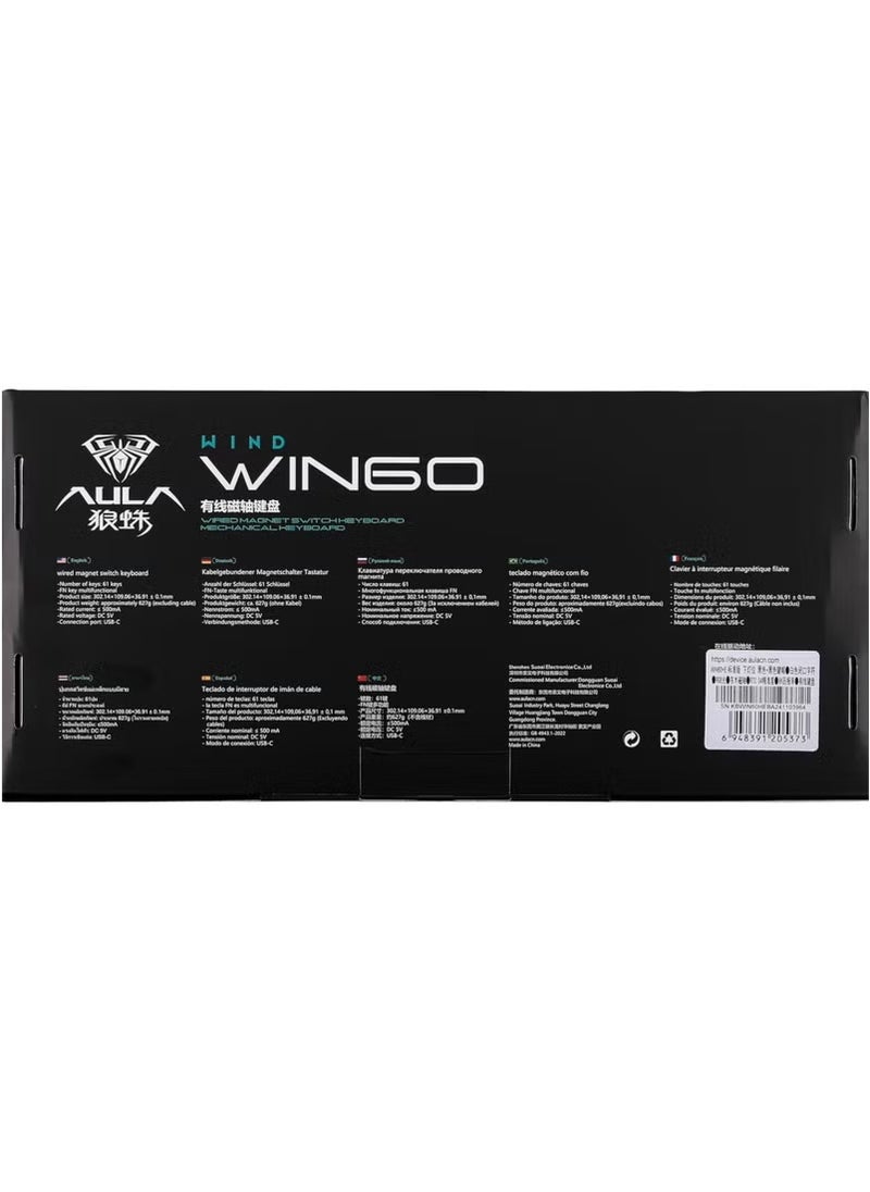 Aula WIN60 HE 60% Wired Magnetic Keyboard with Adjustable Actuation, 8000 Hz Polling Rate, Hall Effect Switches, Hot-Swap, for FPS Games (Black)