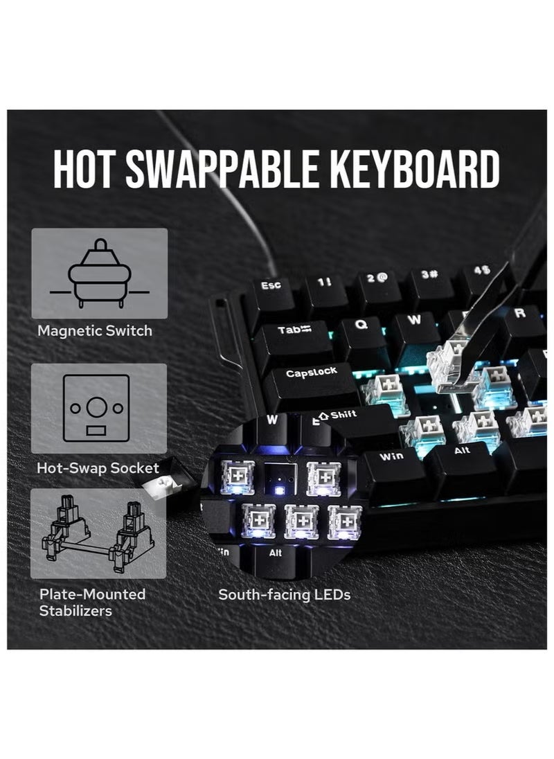 Aula WIN60 HE 60% Wired Magnetic Keyboard with Adjustable Actuation, 8000 Hz Polling Rate, Hall Effect Switches, Hot-Swap, for FPS Games (Black)