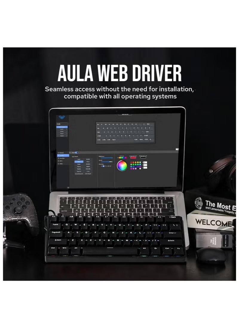 Aula WIN60 HE 60% Wired Magnetic Keyboard with Adjustable Actuation, 8000 Hz Polling Rate, Hall Effect Switches, Hot-Swap, for FPS Games (Black)