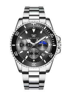 carekiso Men's Quartz Silver Stainless Steel Band Black Dial Watch 41mm  - Image 1