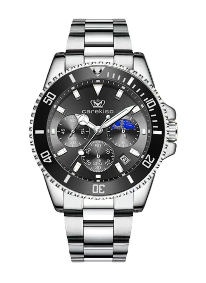 carekiso Men's Quartz Silver Stainless Steel Band Black Dial Watch 41mm  - Image 1