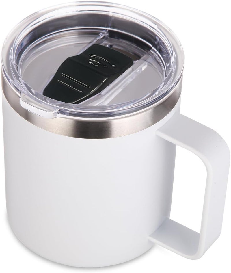 Volhoply 14oz Insulated Stainless Steel Coffee Mug with Leakproof Lid,Double Wall Vacuum Travel Coffee Cup with Handle,Reusable Metal Cups Tumbler,Camping Mugs Keep Hot/Cold,Ideal Gifts(White,1) - Image 1