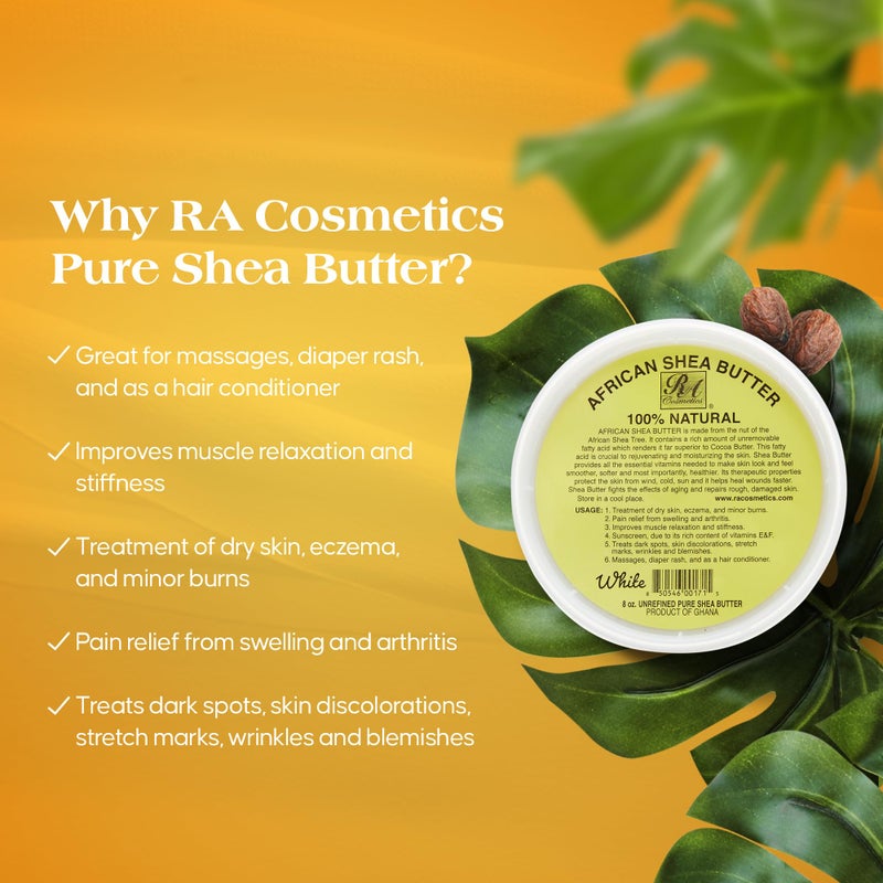 RA COSMETICS 100% Pure Shea Butter, Ivory - 8oz | 100% Pure and Natural Body Butter for Radiant Skin | Ultra-rich Moisturizer for Dry Skin, Stretch Marks, Wrinkles and Blemishes - Sourced from Ghana - Image 5