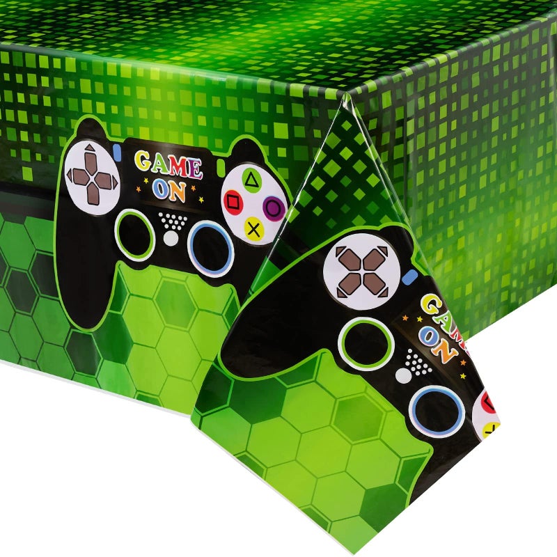 WERNNSAI Video Game Table Covers  108x 54 Disposable Printed Plastic Tablecloth Party Supplies for Kids Player Geek Game Themed Party Decoration