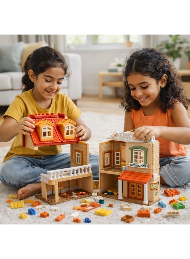 FEELO Genius Architect Warm Light Villa Building Set - 246 Pieces Creative House Model with Doll & MOCO Dog, Light-Up Construction Toy for Kids Ages 3+ - Image 3