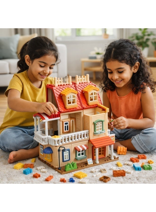 FEELO Genius Architect Warm Light Villa Building Set - 246 Pieces Creative House Model with Doll & MOCO Dog, Light-Up Construction Toy for Kids Ages 3+ - Image 4