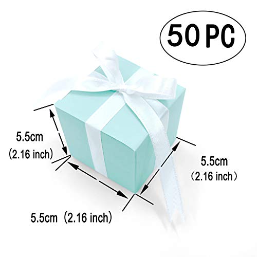 AKIO CRAFT Turquoise Small Cube Candy Boxes Bulk Teal Blue Wedding Party Favors Gift Boxes Baby Bridal Shower Thank You Treat Candy Boxes Supplies, 2x2x2 inch, 50pc - Image 2
