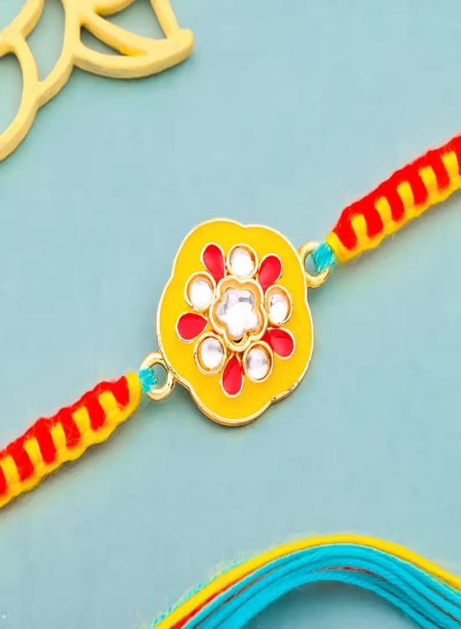 Floweraura احتفال فلاوراورا راكشا باندان الفاخر المصنوع يدويًا من زهور ميناكري النابضة بالحياة مولي راخي مع تحفة لورد خاتو شيام أيدول - راخي للأخ وبهاي وابن العم وراكشا باندان هدية - Image 3