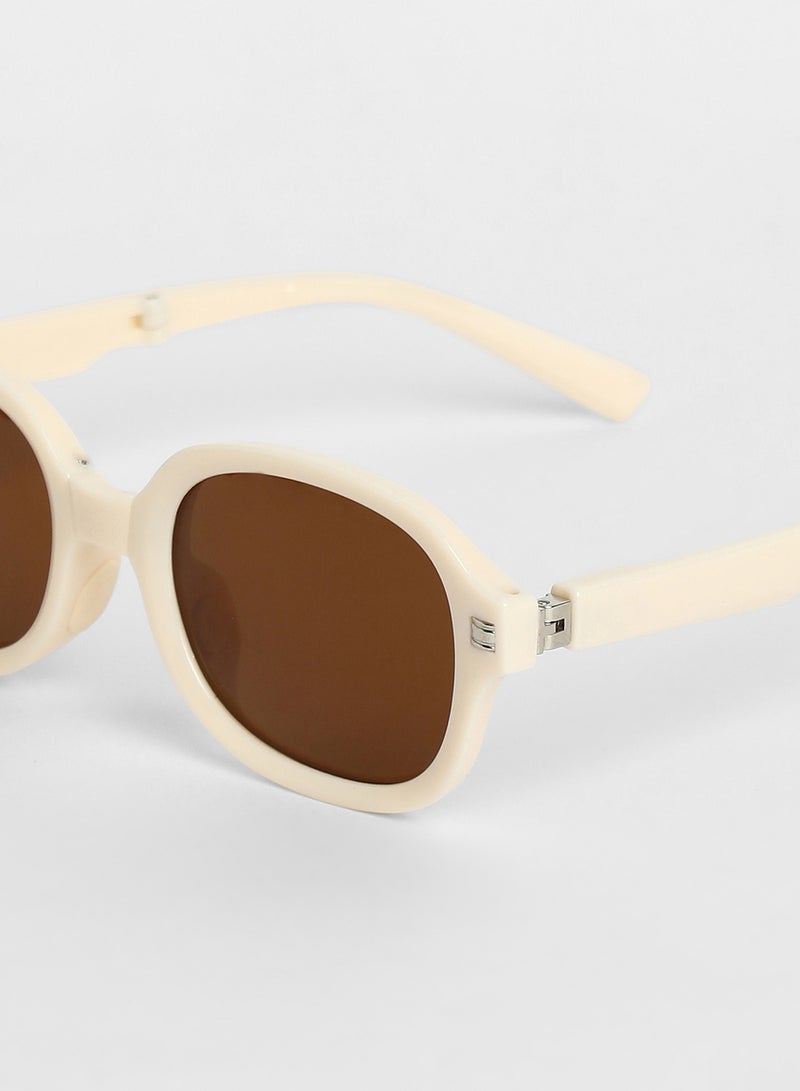 Haute Sauce Unisex Foldable Rectangular Sunglasses For Casual Wear | One-Size | White Polycarbonate Frame | Brown Polarized Lens | Full Rim | Eyewear For Woman & Girls