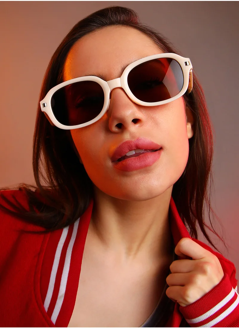 صوص هاوت Haute Sauce Unisex Foldable Rectangular Sunglasses For Casual Wear | One-Size | White Polycarbonate Frame | Brown Polarized Lens | Full Rim | Eyewear For Woman & Girls