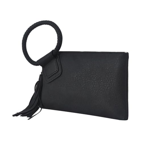 NGIL Women Mini Wristlet Purse, Fashion Faux Leather Mini Purse With Fringe Tassel, Wristlet Wallet Women's Mini Handbag, Small Clutch Purses for Women (Black) - Image 1