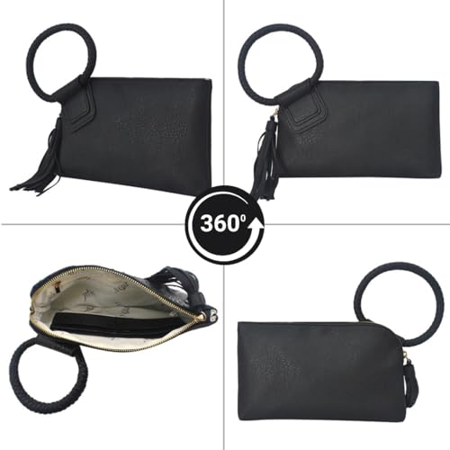 NGIL Women Mini Wristlet Purse, Fashion Faux Leather Mini Purse With Fringe Tassel, Wristlet Wallet Women's Mini Handbag, Small Clutch Purses for Women (Black) - Image 4