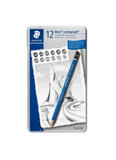 12-Piece Mars Lumograph Black Pencil Set Assorted Color ST-100-G12.