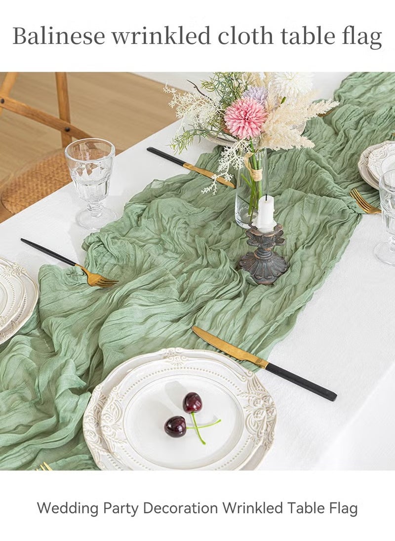 LEOKOR - 4m Cheesecloth Table Runner, Green Wedding Table Runner, 90x400 cm Boho Gauze Table Runner, Rustic Sheer Table Decor - Image 1
