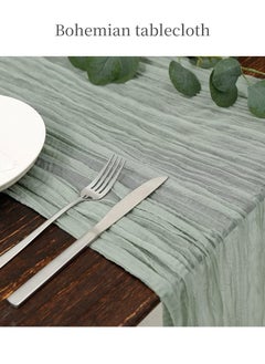 LEOKOR 4m Cheesecloth Table Runner, Green Wedding Table Runner, 90x400 cm Boho Gauze Table Runner, Rustic Sheer Table Decor  - Image 4