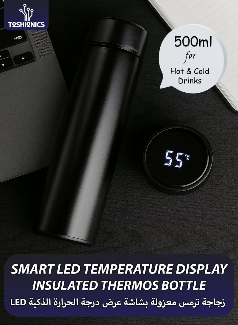 توشيونيكس زجاجة ماء حرارية معزولة بالفراغ، سعة 500 مل، مع شاشة عرض درجة الحرارة LED، مصنوعة من الفولاذ المقاوم للصدأ، مثالية للمشروبات الساخنة والباردة - Image 1
