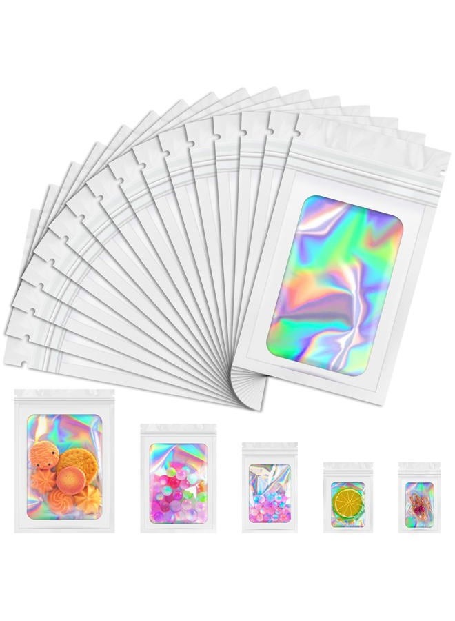 JETMORE 100 Pcs Mylar Bags, Smell Proof Bags with Clear Window, Holographic Bags for Snack, Cookie, Jewelry, Candy, Gift, Resealable Bags for Small Business, Sealable Bags for Packaging（2.4x3.9in） - Image 1