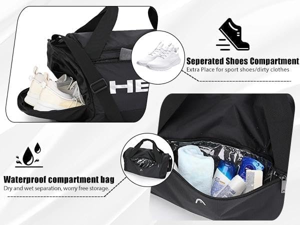 HEAD 45L Gym Duffel Bag with Shoe Compartment & Wet Pocket, Waterproof Large Capacity Sports Bag for Men, Durable Crossbody Weekender for Workout, Fitness, Swimming, Travel - Image 2