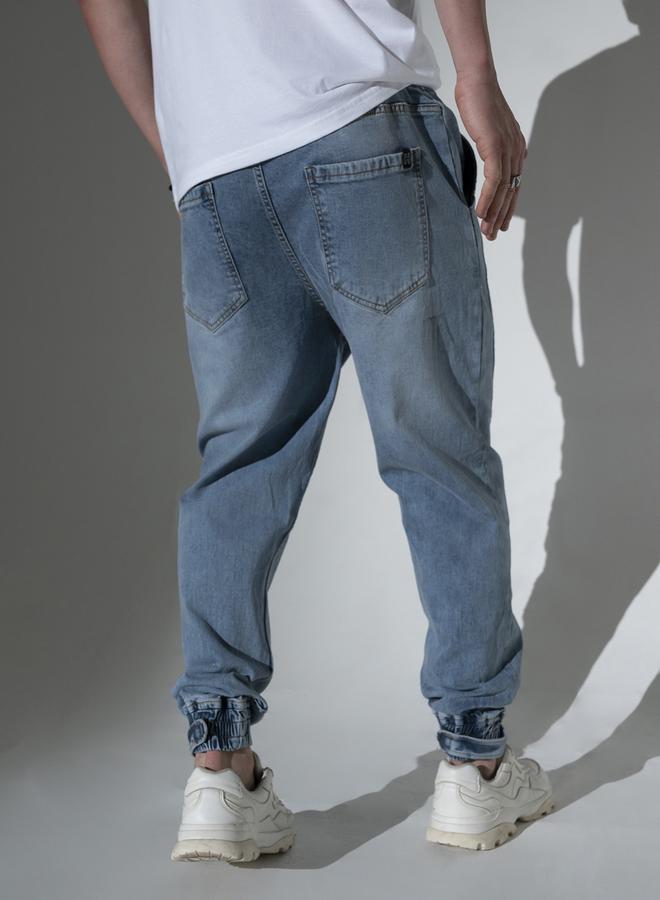 Hubberholme Men's Light Blue 100% Cotton Solid Pattern Full Length Jogger Jeans - Image 3