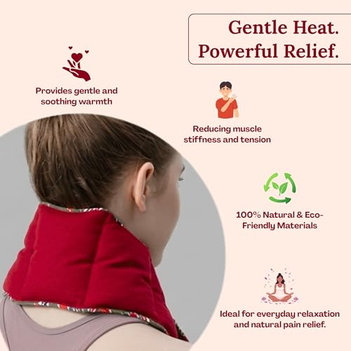 Aksobha Cervical Heating Pad for Neck Pain Relief | Natural Herbal Microwaveable Heat Pack for Cervical Therapy | Reusable Cotton Heating Pad for Muscle Relaxation & Stiffness Relief | Maroon - Image 3