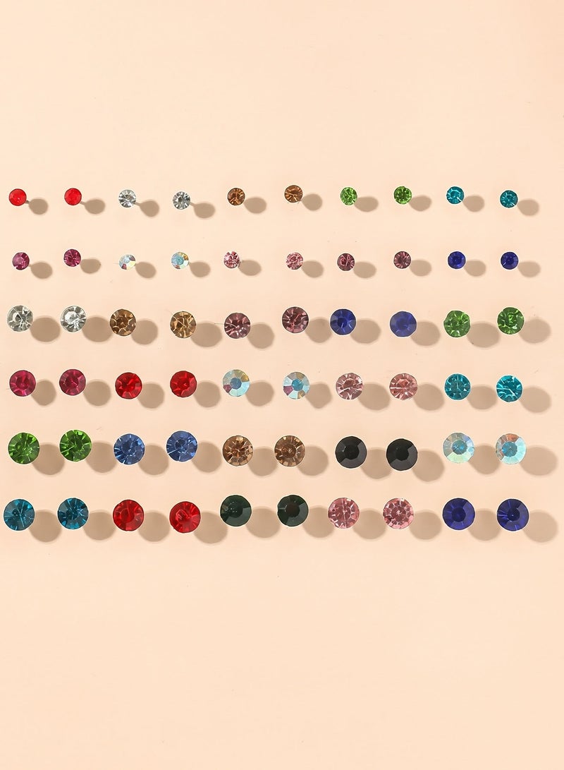 30 Pairs Colorful Crystal Stud Earrings Set for Women and Girls Multicolor Round Rhinestone Earrings, Fashion Jewelry Gift for Daily Wear, Eid, Party, Birthday  - Image 1