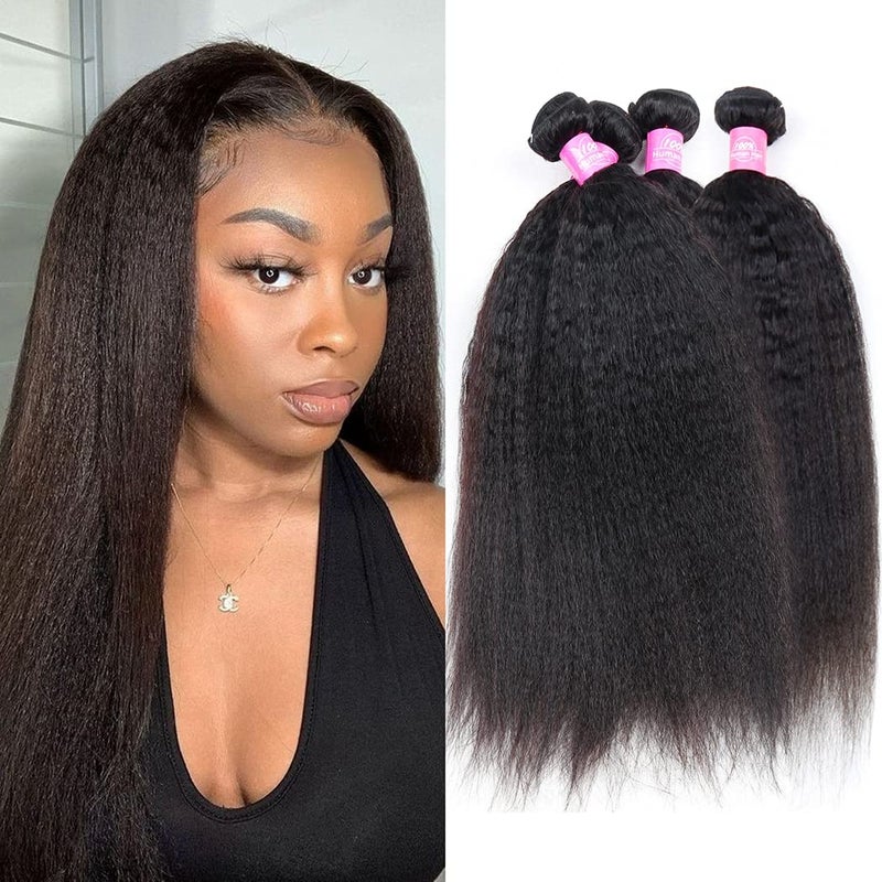 Odir Kinky Straight Human Hair Bundles 2430 Inch Unprocessed 9A Brazilian Yaki Straight Virgin Human Hair Weave 4 Bundles 400g Natural Black