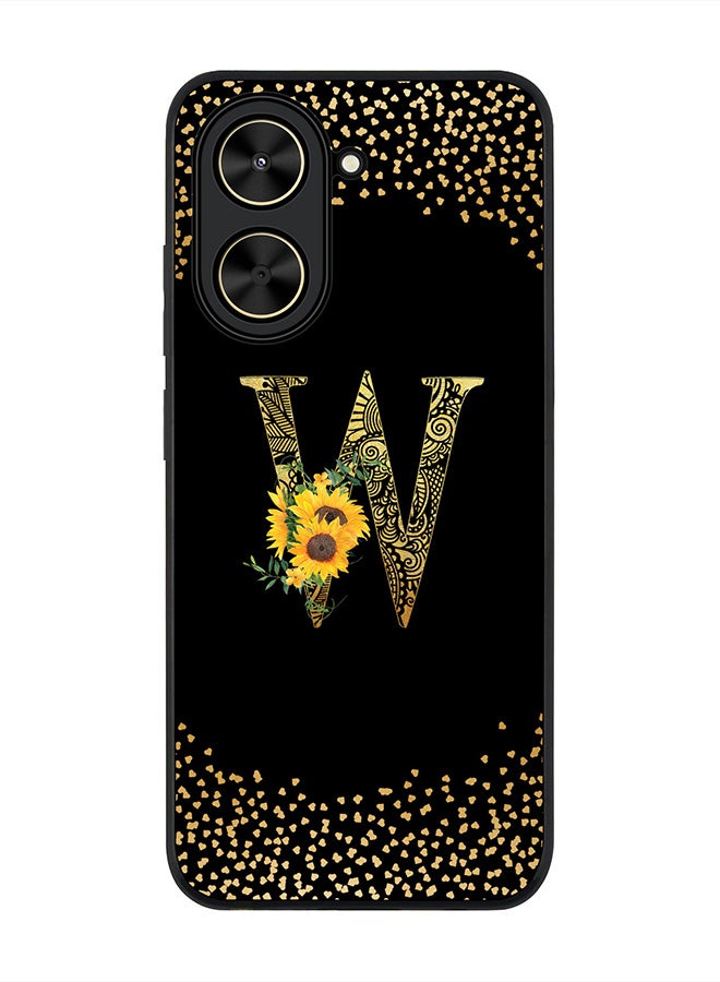 Stylizedd For Xiaomi Poco C71 / Redmi A5 4G Case,Slim fit Camera Protection, Shockproof Thin Phone cover  - Custom Floral Monogram - W ( Black )