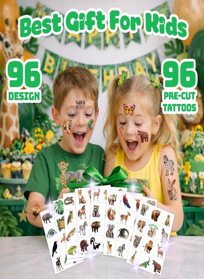 96 قطعة من الوشوم المؤقتة الواقعية على شكل حيوانات الغابة للأطفال - Image 4