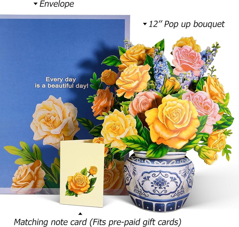 Airpark Pop Up Card, Paper Flowers Bouquet Greeting Cards, Birthday Card for Women Mom Wife, 3D Popup Greeting Cards for Birthday, Anniversary, Mother's Day - Image 2