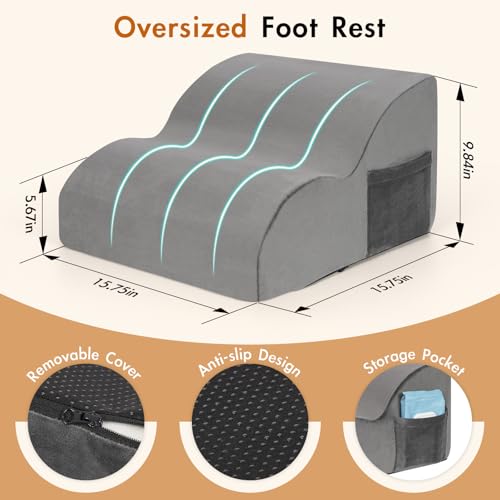 Echaprey Foot Rest for Under Desk at WorkAdjustable Under Desk Footrest Multifunctional 3Tier Foot Stool with NonSlip Base and Washable Cover Ergonomic Foot Stool for OfficeHomeCarTravel Grey - Image 3