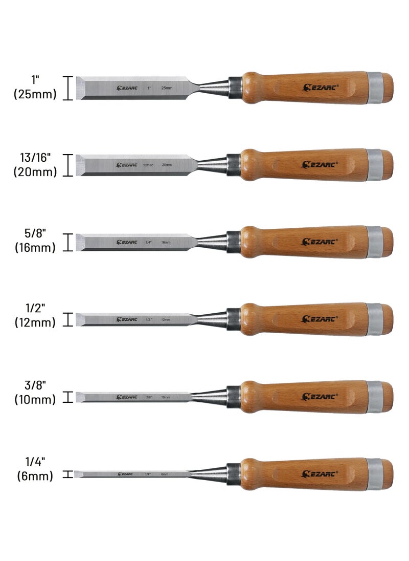 EZARC EZARC 6 Pieces Wood Chisel Tool Sets Woodworking Carving Chisel Kit with Premium Wooden Case for Carpenter Craftsman  - Image 4