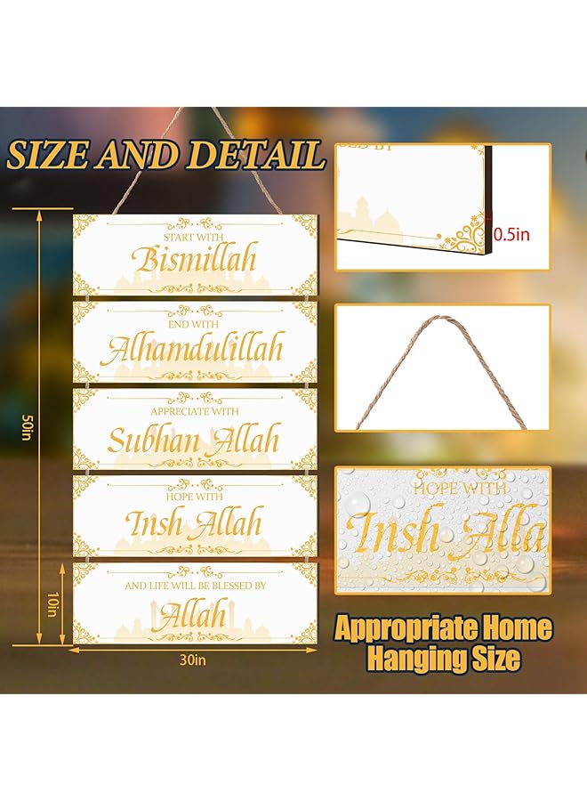 erorex Islamic Wooden Wall Decor Eid Ramadan Mubarak Eid Al Adha Decor Start With Bismillah End With Alhamdulillah Decoration Appreciate Sign Inspirational Wall Art For Eid Al Adha Muslim Home White Gold - Image 2