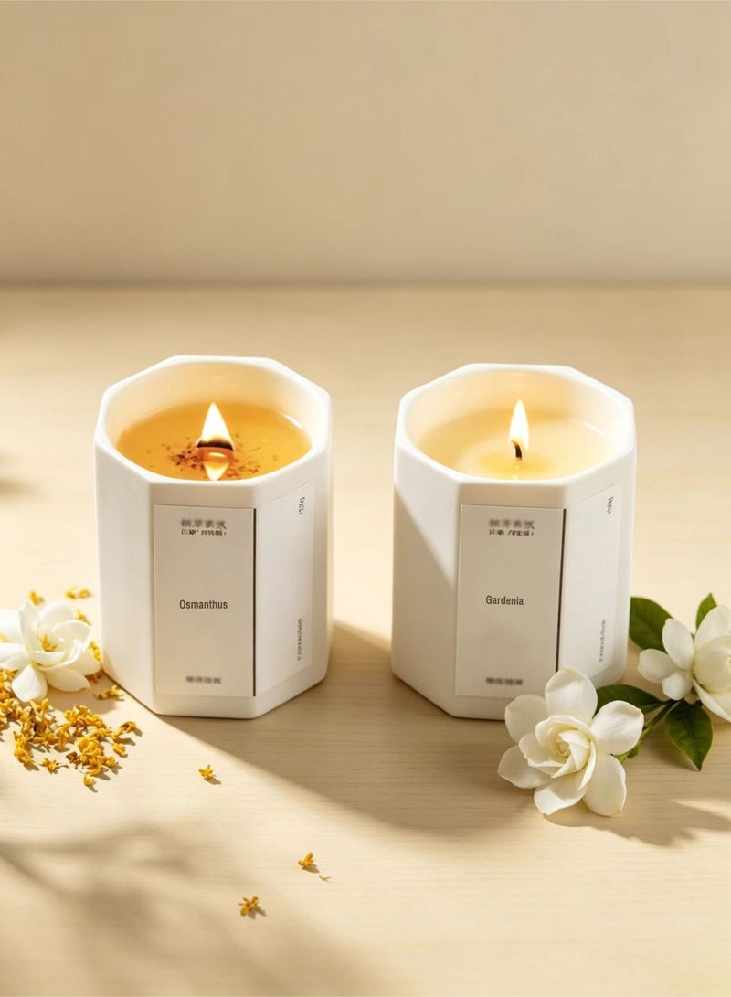 Candle 2 Pack Natural Soy Wax Scented Candles with Wooden Wicks, White Osmanthus & Gardenia Aromatherapy Candle Gift Set, Octagonal Glass Jar Candles for Home Decor, Bedroom, Spa, Relaxation, Gifts for Women & Men - Image 1