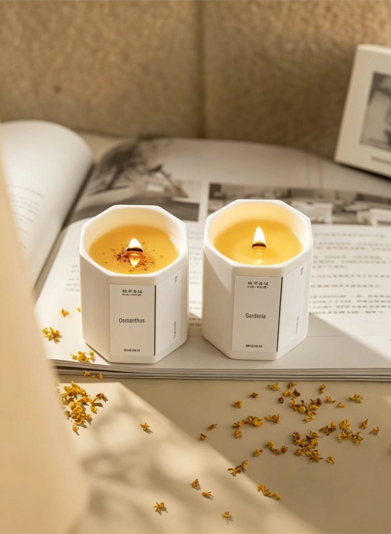 Candle 2 Pack Natural Soy Wax Scented Candles with Wooden Wicks, White Osmanthus & Gardenia Aromatherapy Candle Gift Set, Octagonal Glass Jar Candles for Home Decor, Bedroom, Spa, Relaxation, Gifts for Women & Men - Image 3