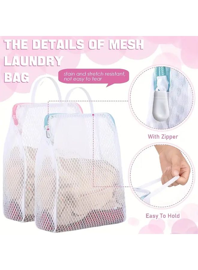 Pink And Blue Mesh Laundry Bags Set Of 2 With Zipper And Handle - Image 2