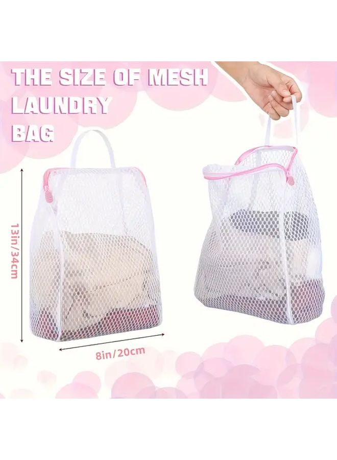 Pink And Blue Mesh Laundry Bags Set Of 2 With Zipper And Handle - Image 3