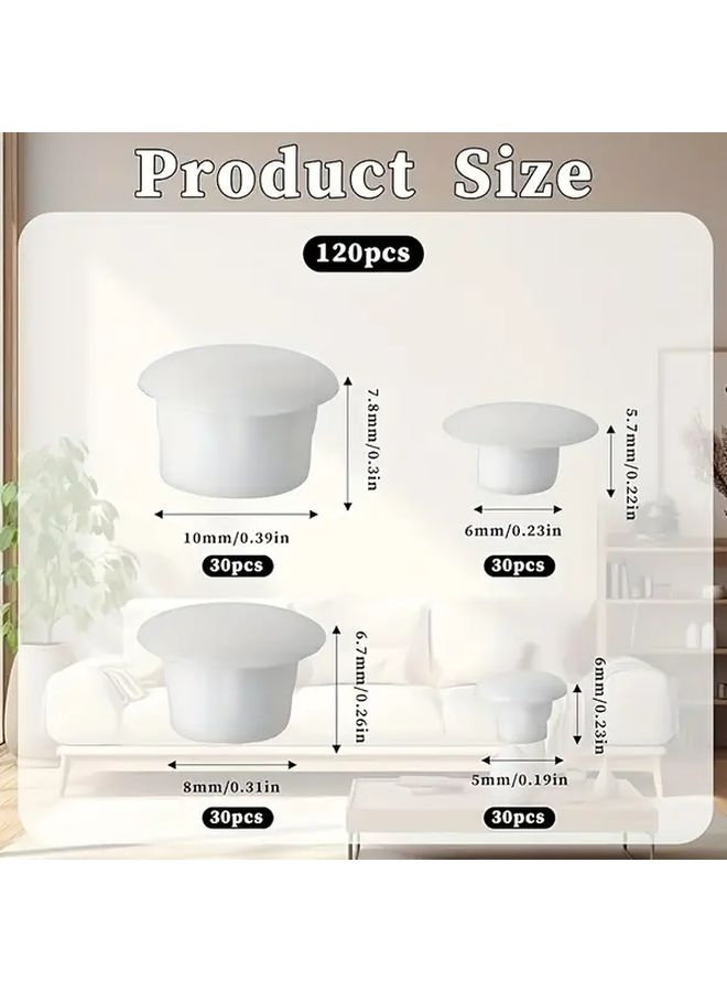 120 Pcs White Plastic Bolt Caps 4 Sizes 5mm 6mm 8mm 10mm Durable Hole Plugs For Nail Holes Screw Holes Cabinets Shelves DIY Projects Screw Hole Accessories Shelf Fasteners Simple Cap Design Versatile Use - Image 2