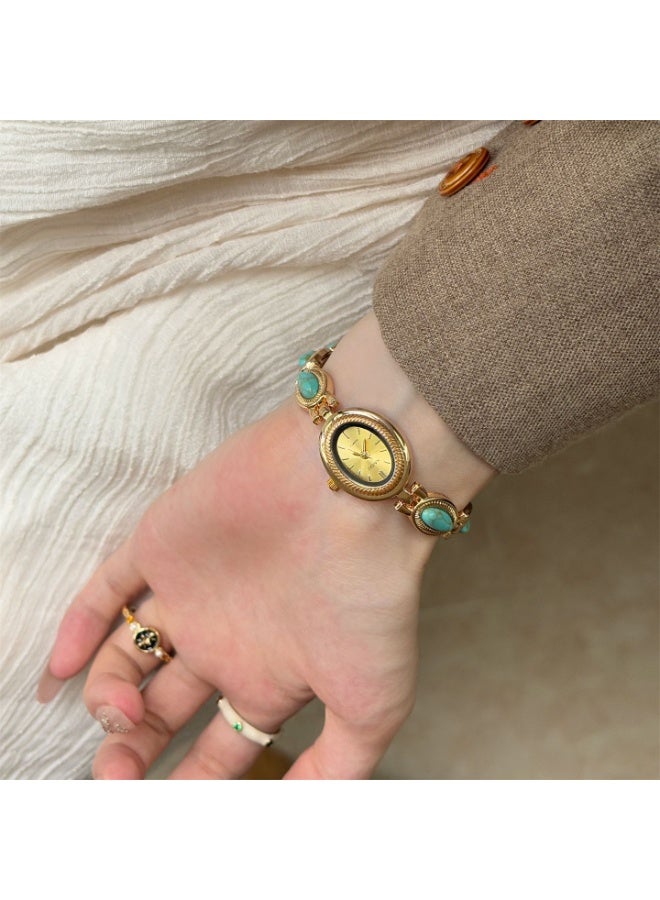 NAIDU Retro Palace-Style Jade Oval Small Dial Bracelet Watch for Women - Image 2