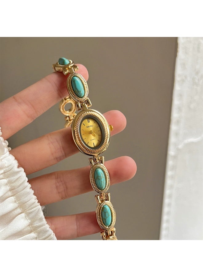 NAIDU Retro Palace-Style Jade Oval Small Dial Bracelet Watch for Women - Image 3