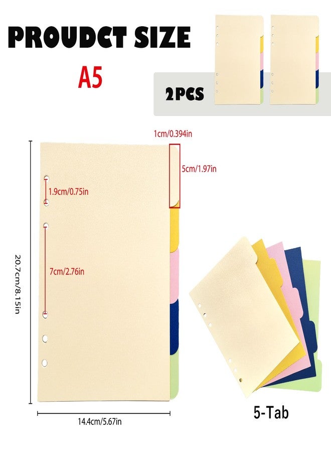 DY.2ten Binder Dividers for 6 Ring Binder, 5-Tab Sturdy Paper Dividers, A5 Index Divider, Multicolor 6 Hole Binder Dividers, Insertable Notebook Planner Tab Dividers for Binders, 2 Sets, 10 Dividers - Image 2