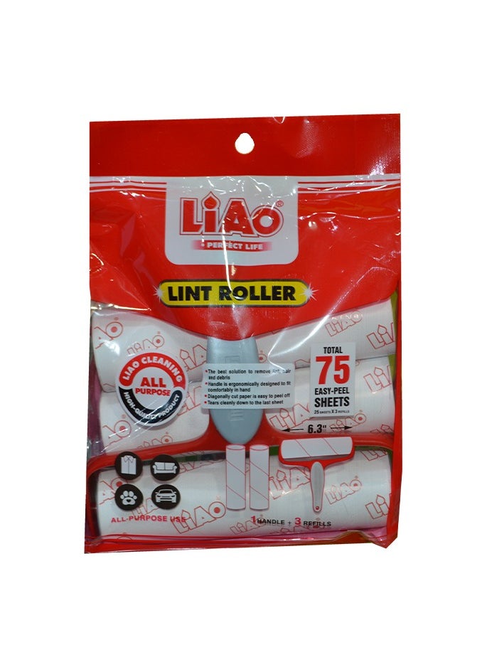 Liao - LINT ROLLER ALL PURPOSE USE WITH 3 REFILLS*25 SHEETS, TOTAL 75 SHEETS 16CM - Image 1